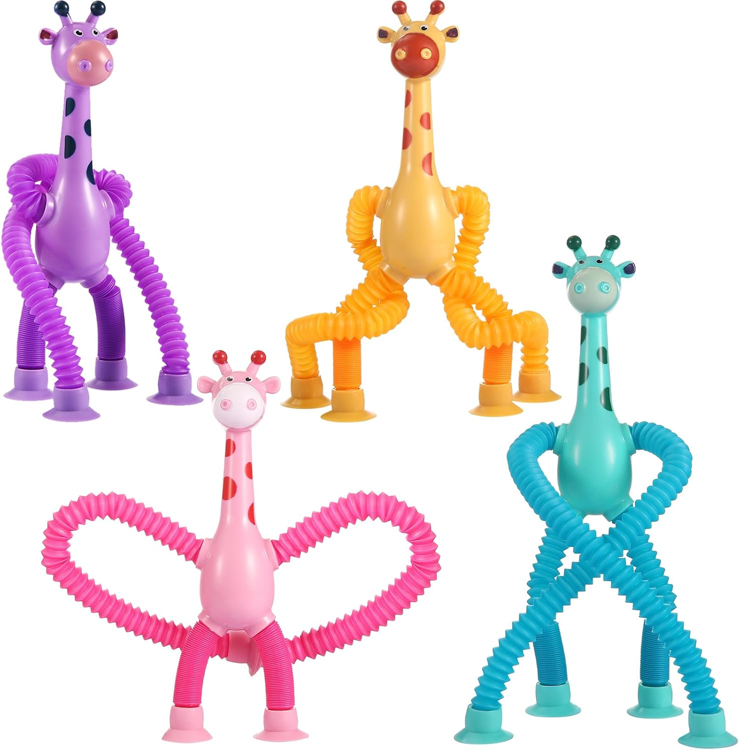 4 Pcs Pop Tubes Giraffe Travel Airplane Road Trip Car Activities Essential, Telescopic Suction Cup Sensory Fidget