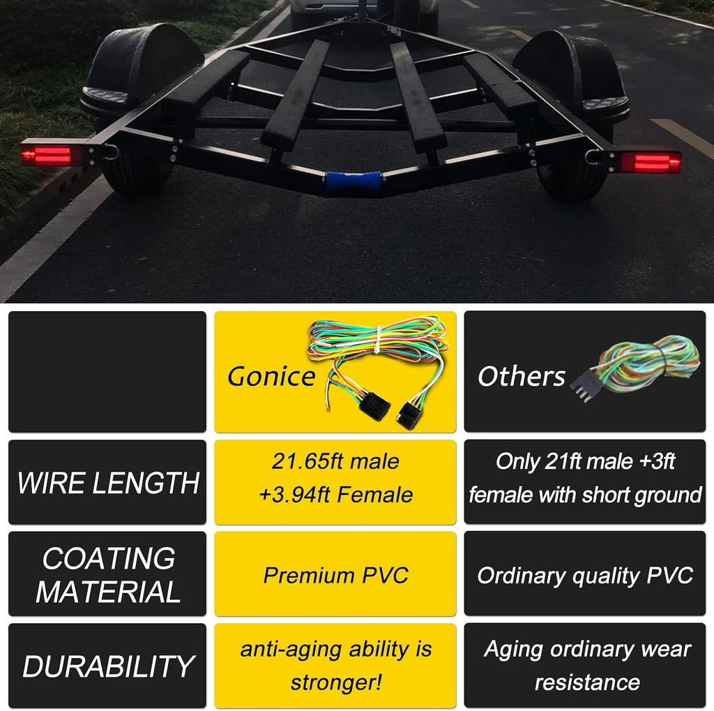 25Ft 4 Pin Trailer Wiring Harness Extension Kit, 4-Way Flat Plug, 5-Wire Male & 4-Wire Female Connector with 18 Gauge