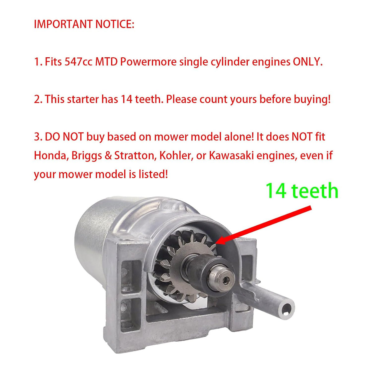 925-06300 725-06300 Starter Motor for MTD Cub Cadet 547cc Engines Mowers