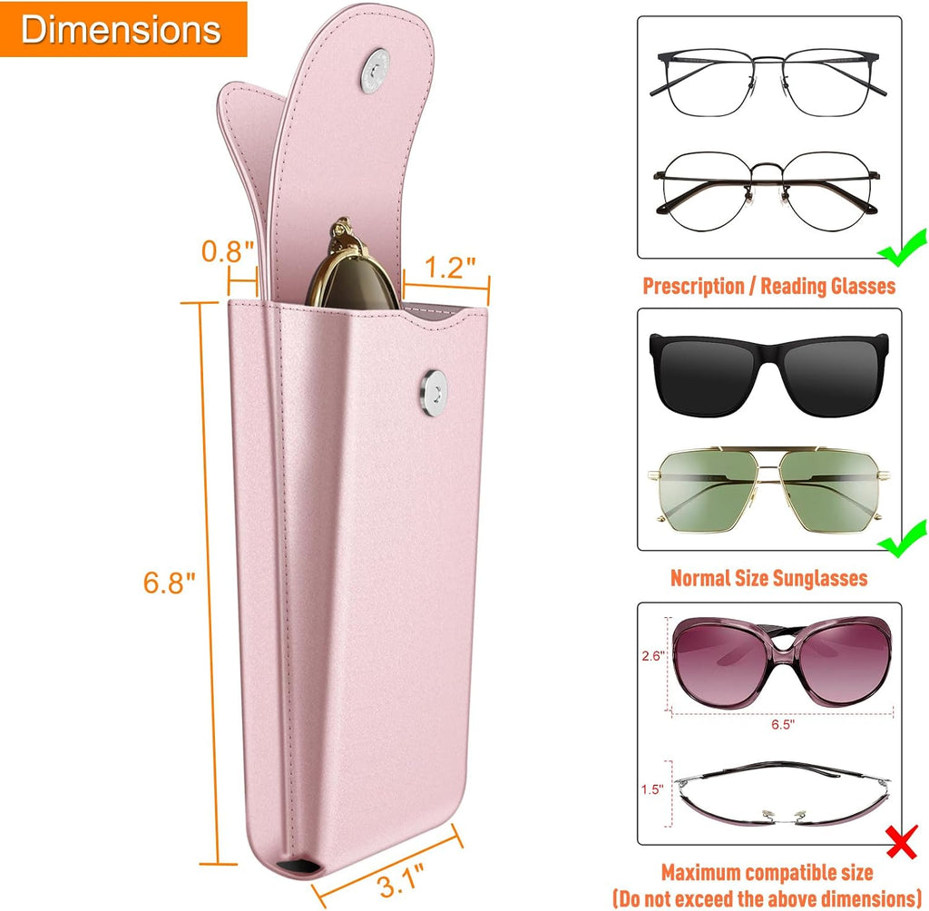 Double Glasses Case with Carabiner Hook, Vegan Leather Eyeglass Case | Portable Soft Sunglasses Pouch, Dual Eyewear