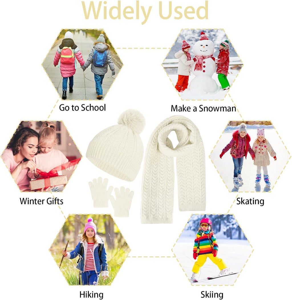 Kids Winter Beanie Hat Scarf Gloves Set, Toddler Winter Cap Knit Neck Warmer Gaiter Mittens for Children 2-8