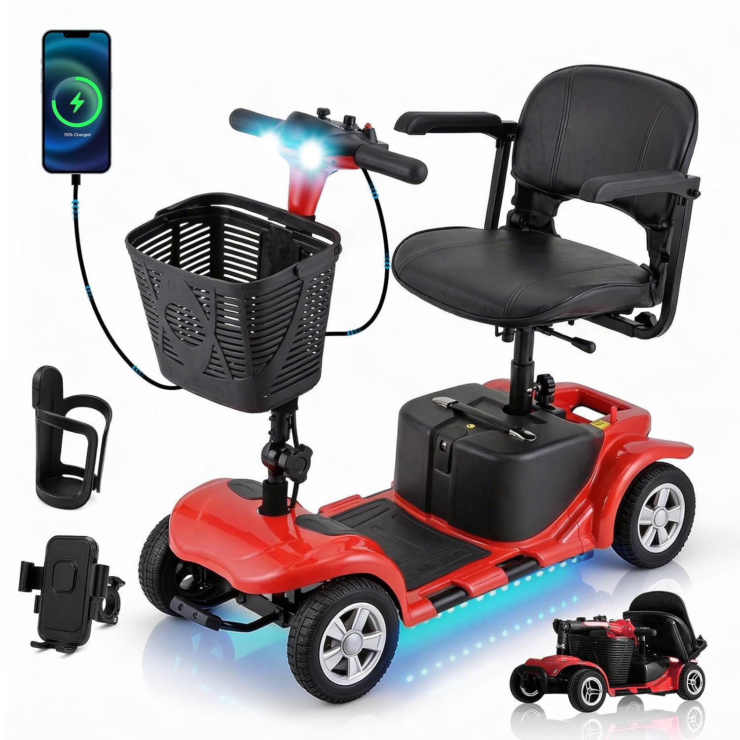 Mobility Scooters for Seniors & Adults, Compact Foldable Mobility Scooter with Tool-Free Disassembly, 15 Miles Range