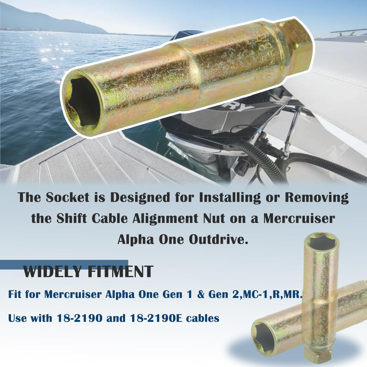 Sporthfish 91-12037 Shift Cable Socket Compatible with Mercruiser Alpha One Gen I, II, MC-1, R & MR Shift Cable Remove & Install Socket 18-9861 Hinge Pin Tool