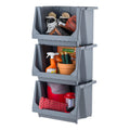 3-Pack Large Open Front Storage Bins, Gray