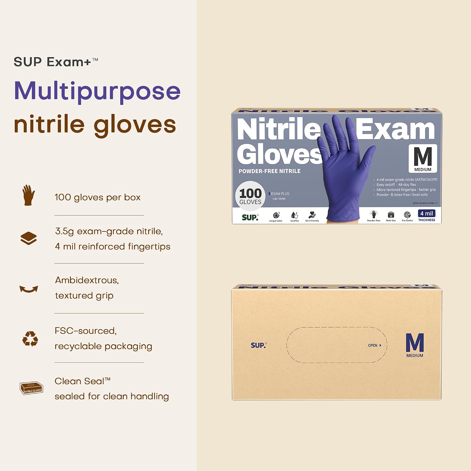 Powder-Free Nitrile Exam Gloves, 100/1000 Ct Food Safe Latex-Free Medical Cooking Cleaning Disposable Glove, Blue Violet