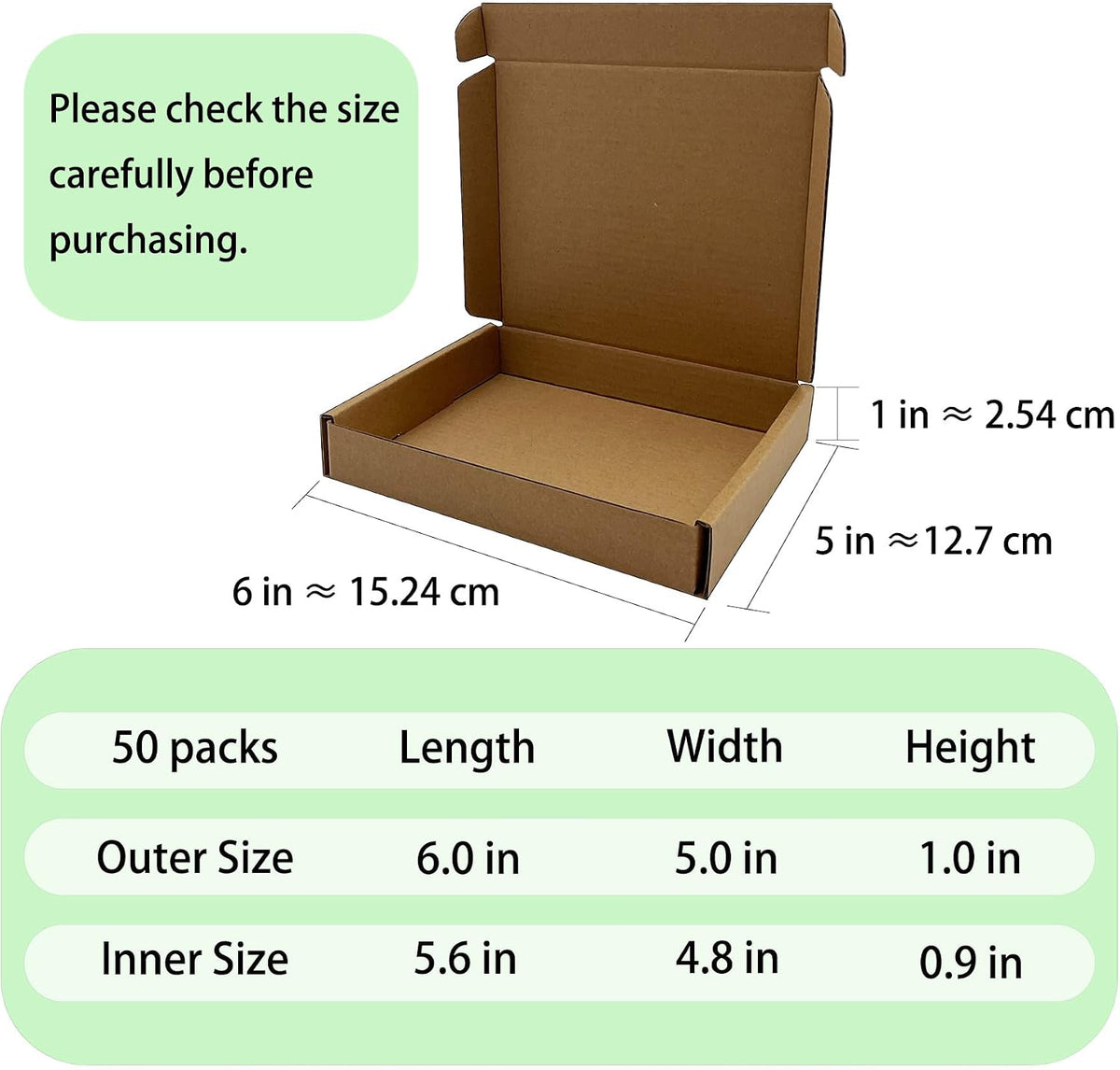 6x5x1 inch Small Shipping Boxes 50 Pack, Brown Corrugated Cardboard Mailers