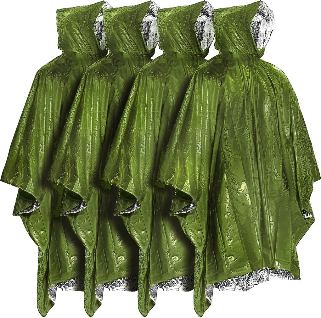 Survival Rain Poncho - Mylar Space Blanket for Camping Gear - Retains 90% Body Heat - Emergency Blanket