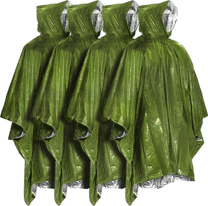 Survival Rain Poncho - Mylar Space Blanket for Camping Gear - Retains 90% Body Heat - Emergency Blanket
