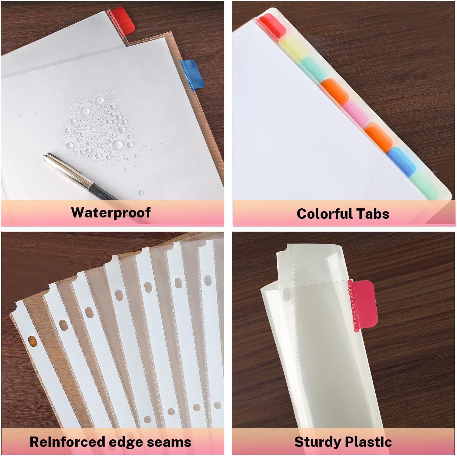 Binder Dividers with Tabs, 8 Tab Clear Sheet Protectors for 3 Ring Binder, White Dividers for 3 Ring Binder Page