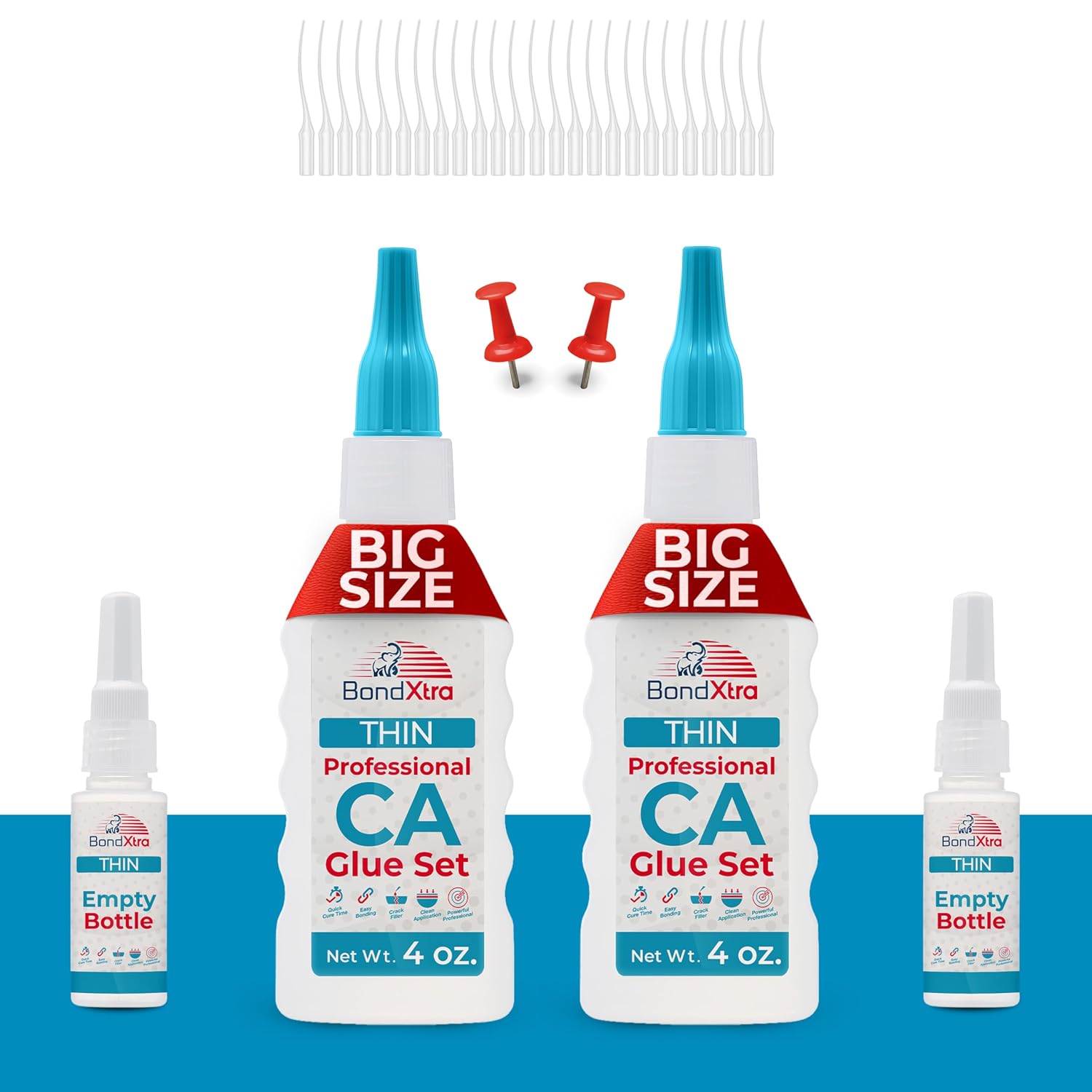 Thin Viscosity 8 oz. Premium CA Glue for Woodworking with Extra Bottles, Caps and Microtips, Super Glue Kit for