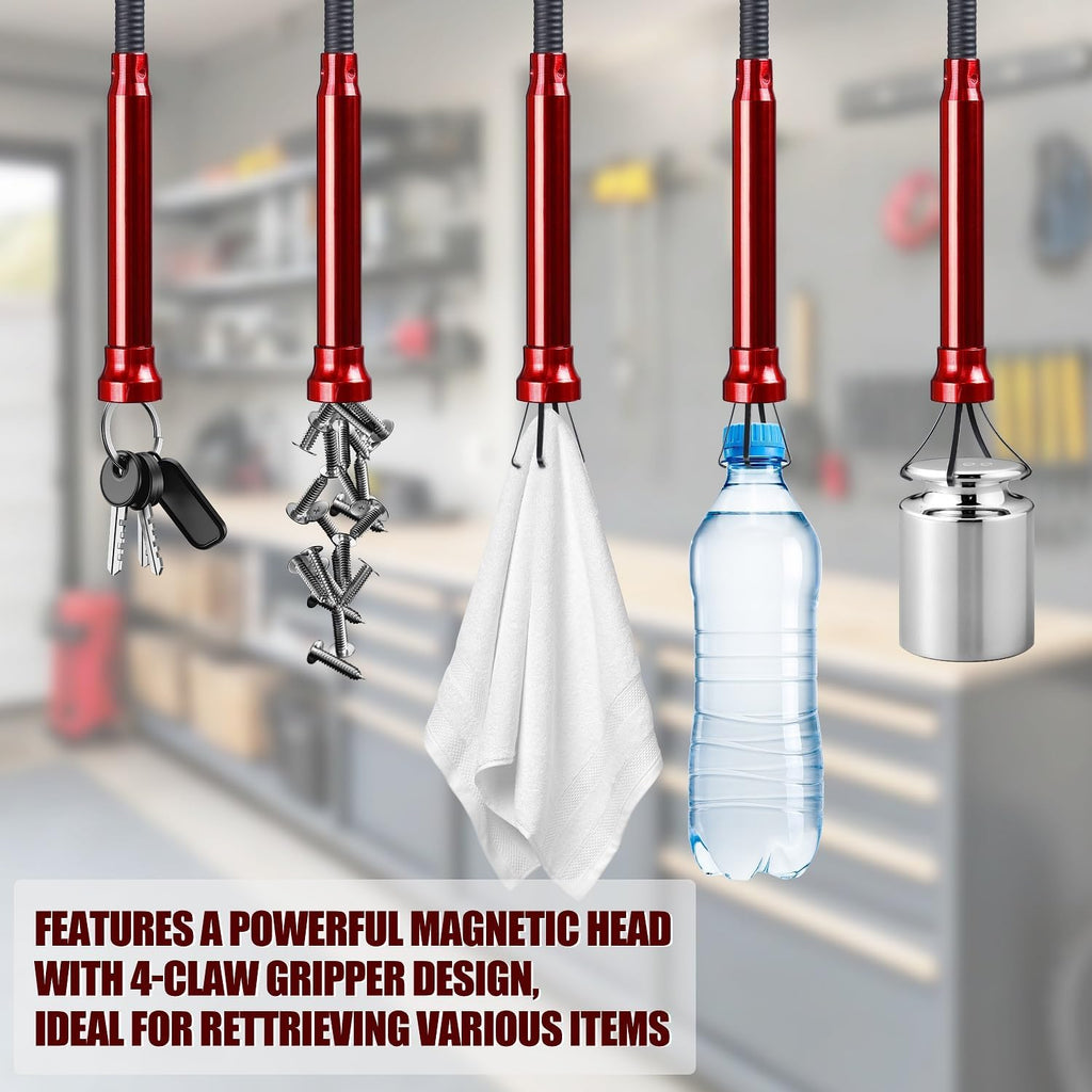 Grabber Reacher Tool, Flexible Magnetic Pickup Tool with 4-Claw Gripper & Spring-Loaded Handle, Pickup for Bathroom