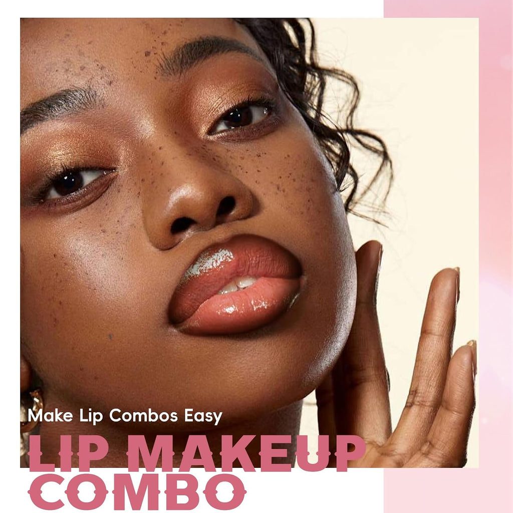 3PCS Lip Combo Sets, Dark Brown Lip Contour Plumping Liner Pencil Moisturizing Nude Lipstick Gloss Combo, High
