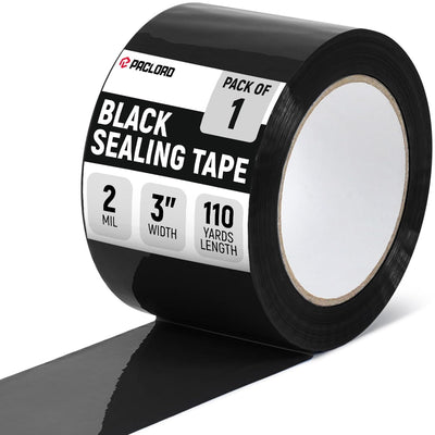 3" x 110 Yards Black Packing Tape, 1 Roll - 2.0 Mil Carton Sealing Tape