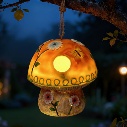 Solar Mushroom Birdhouse with Light Hanging Decorative Outdoor Bird Houses