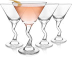 Z- Stem Martini Glasses Set of 4, Quirky, Twisted Martini Cup Set, Tall Cocktail Glasses Set for Bachelorette