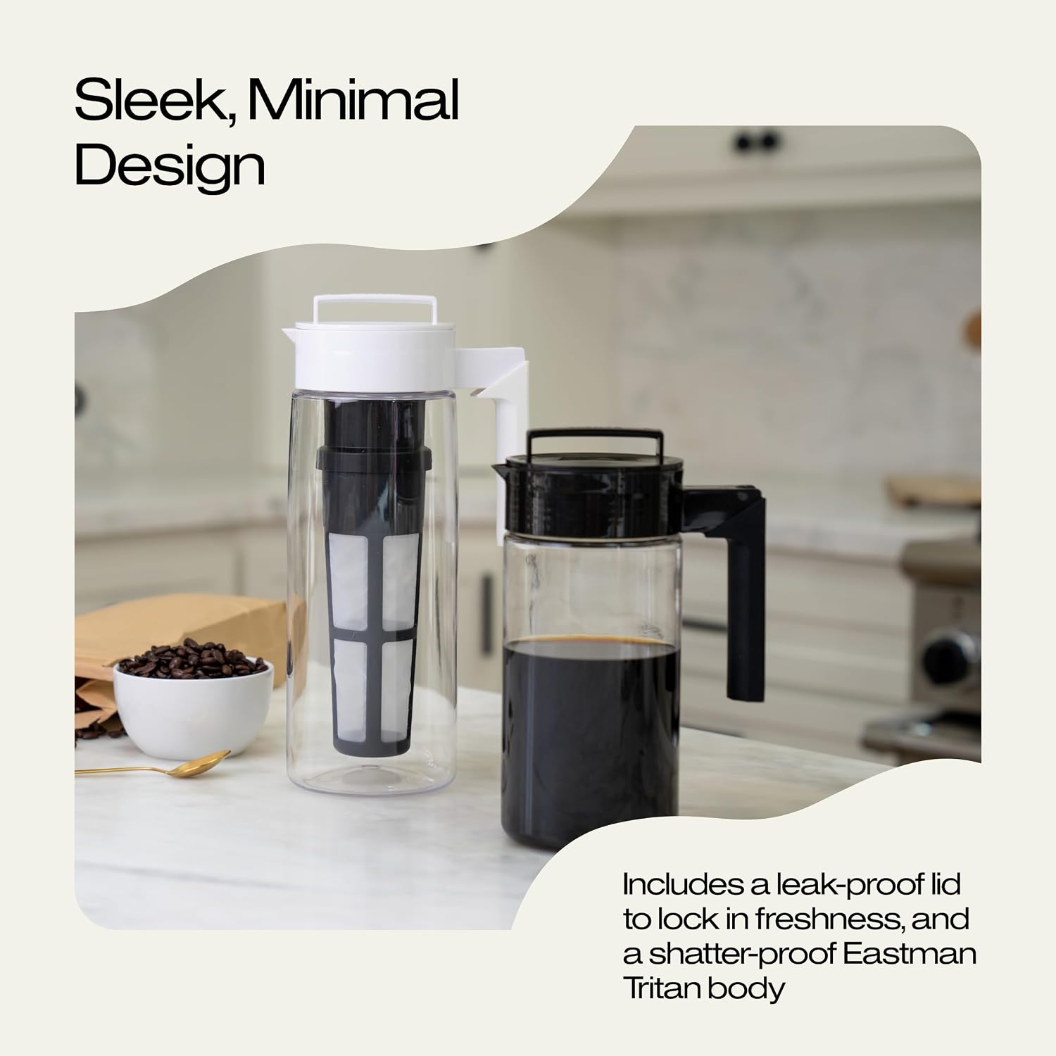 Deluxe Cold Brew Coffee Maker - BPA-Free Tritan Pitcher with Airtight Leakproof Lid, Silicone Grip Handle, Fine-Mesh