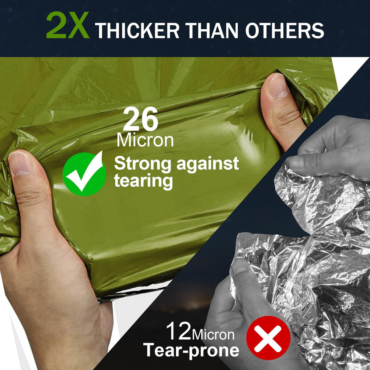 Emergency Blankets for Survival 2-Pack, Extra Thick Large Space Blankets