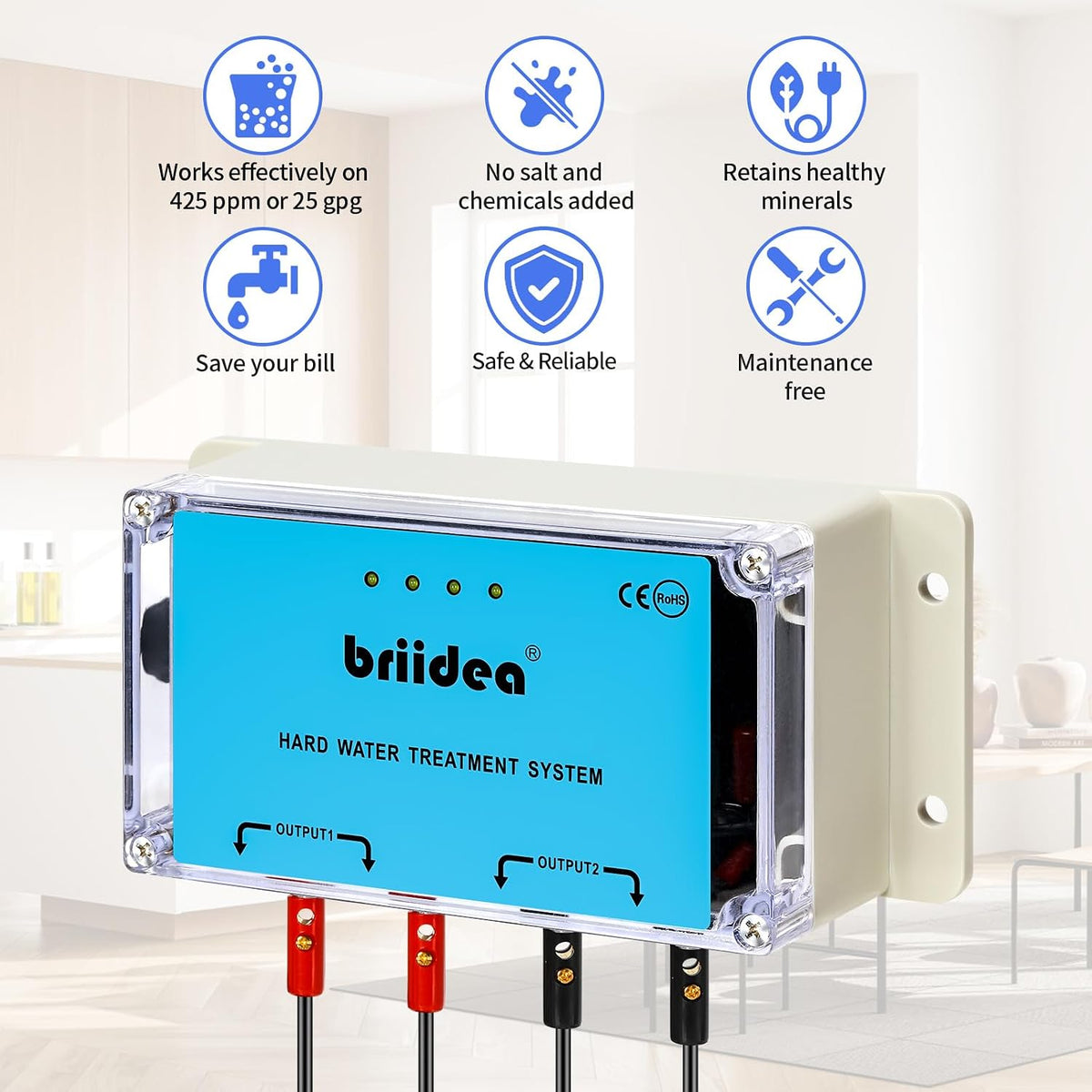 Water Descaler,Briidea Water Descaler Whole House with Highly Efficient in Dissolving Scale, No Chemicals, Salt or