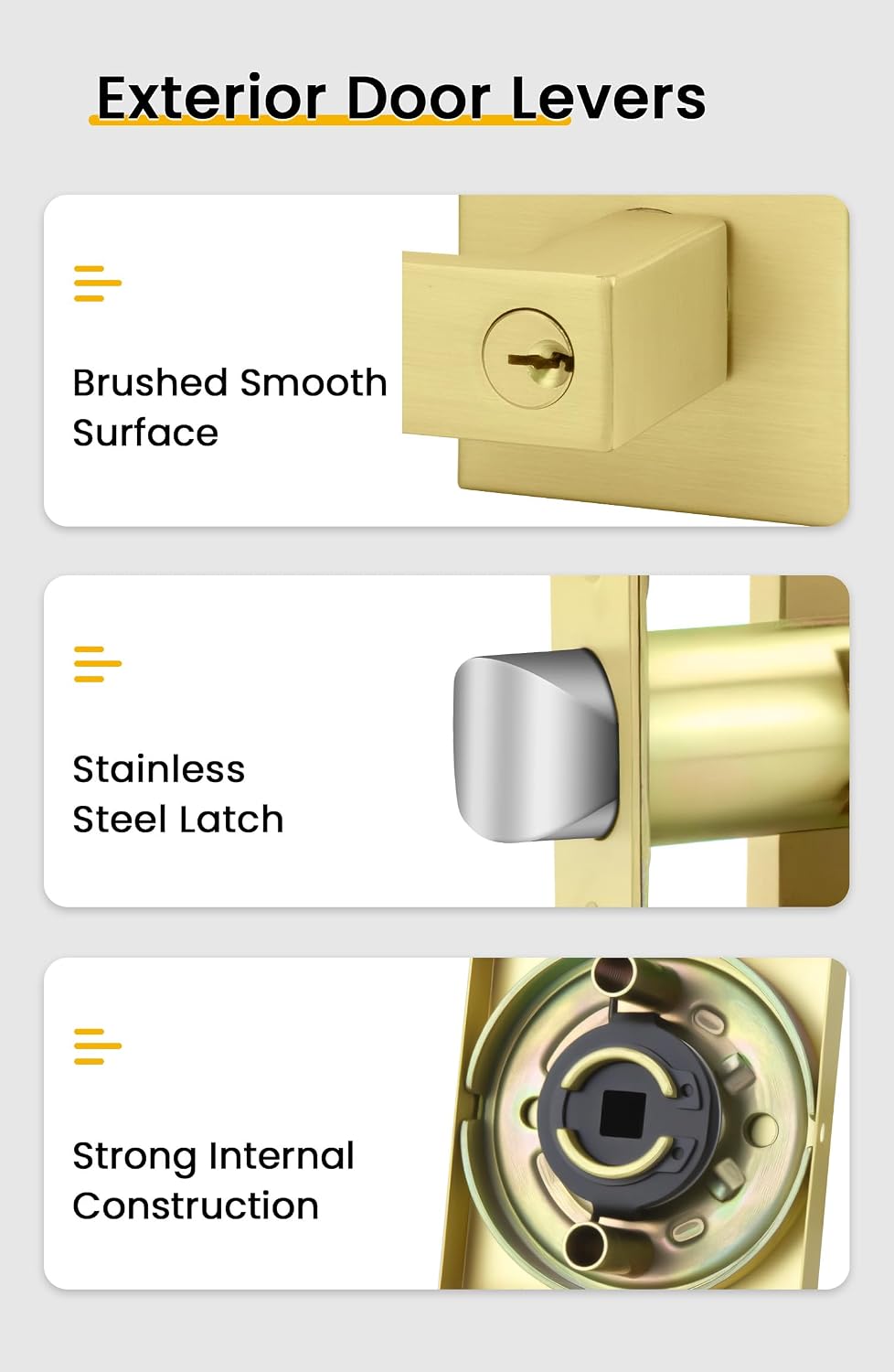 Exterior Door Lock Set Gold Front Door Lock Set, Heavy Duty Zinc-alloyed Front Door Handle and Deadbolt Set (1 Pack)