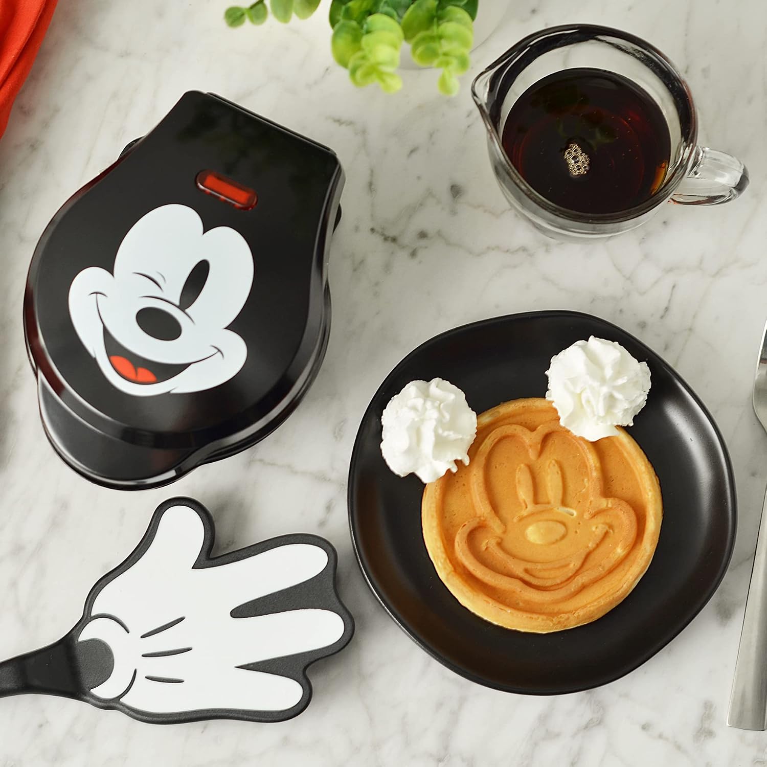 Mickey Mouse 4" Mini Waffle Maker by Select Brands - Cute Appliance for Single Waffle - Features Nonstick Plates &