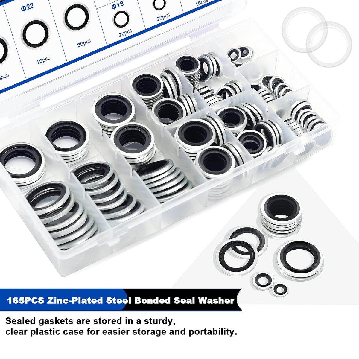 165PCS Bonded Sealing Washers, Metric Sealing Rubber Washers Kit