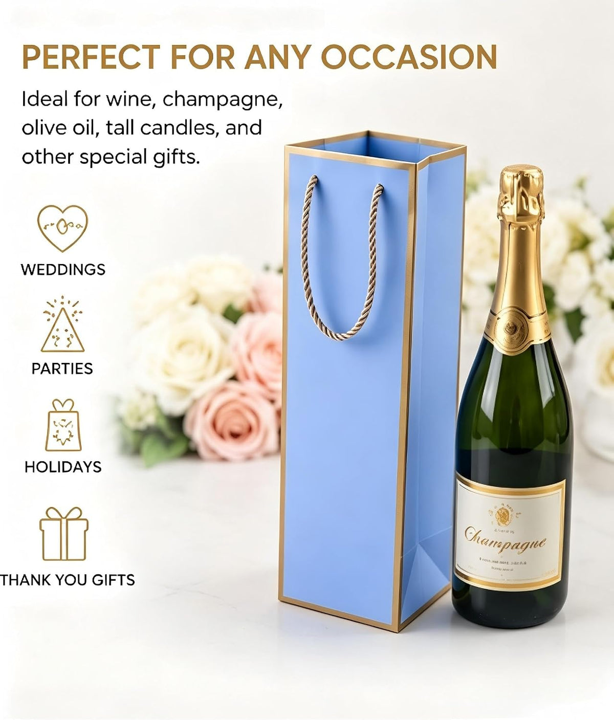 2 Pack Blue Wine Gift Bags, 14" Premium Paper Bottle Bags w/Handles