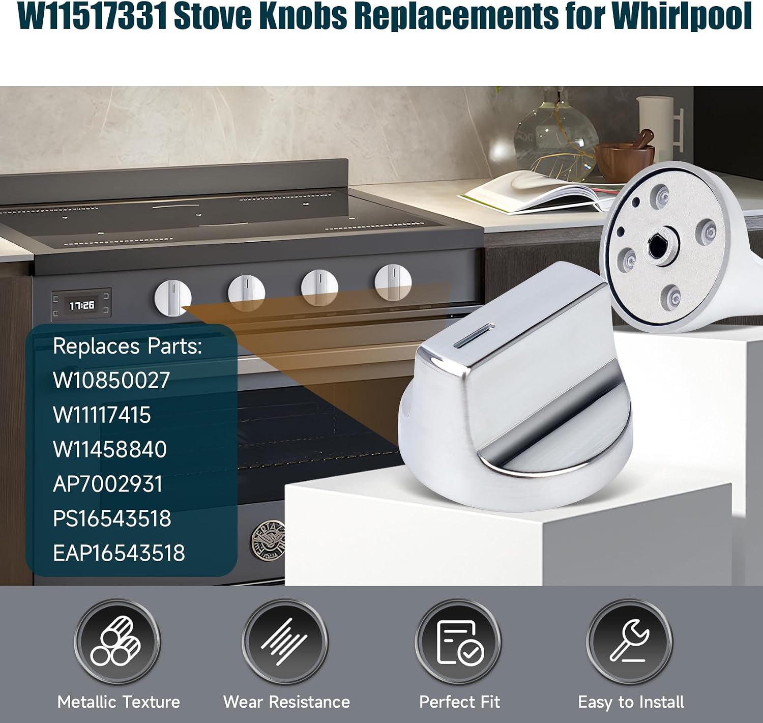 W11517331 Stove Knobs, W11517331 Electric Range Knobs（1PC） | Replace W10850027 W11117415 W11458840 Oven Knob