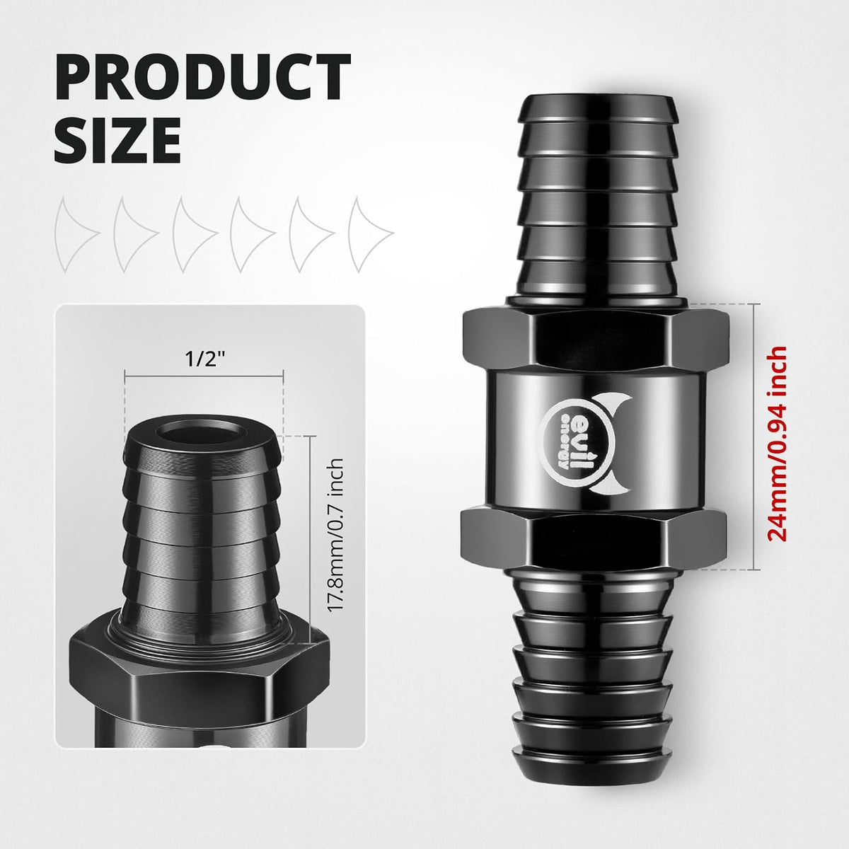 EVIL ENERGY 1/2" Fuel Check Valve One Way Inline Non Return, Black 12mm OD