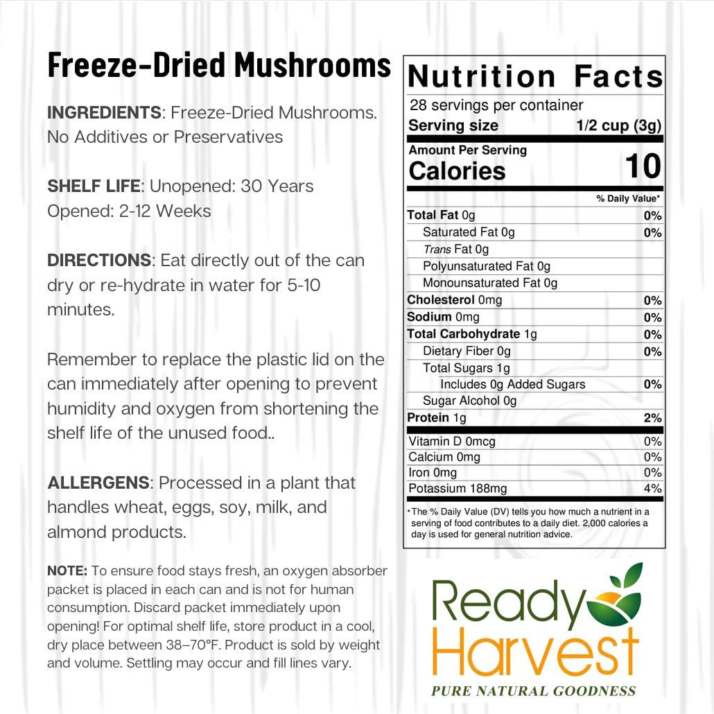 Freeze-Dried Mushroom for Emergency Food Supply | Camper Must-Haves Camping Essentials | Hurricane Preparedness