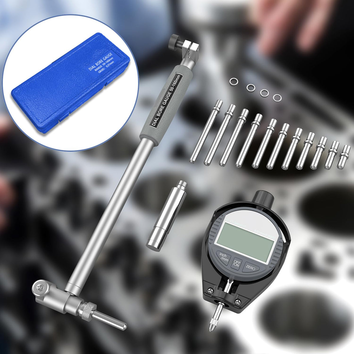 HDLNKAK Digital Dial Indicator Bore Gauges Set (2"-6"/0.0005") - Blue Case