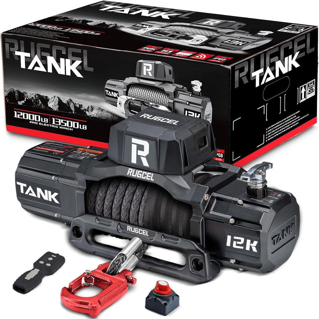 12000lb New Waterproof Electric Synthetic Rope Winch 12V with Hawse Fairlead,2 in 1 Infrared Remote Control,Wired