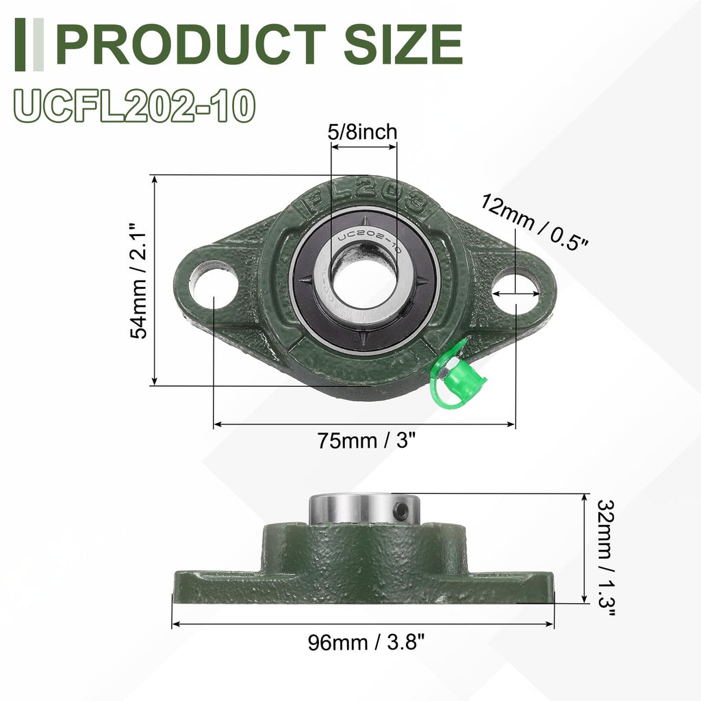 uxcell UCFL202-10 Pillow Block Bearings, 5/8 in Bore Chrome Steel, ABEC3