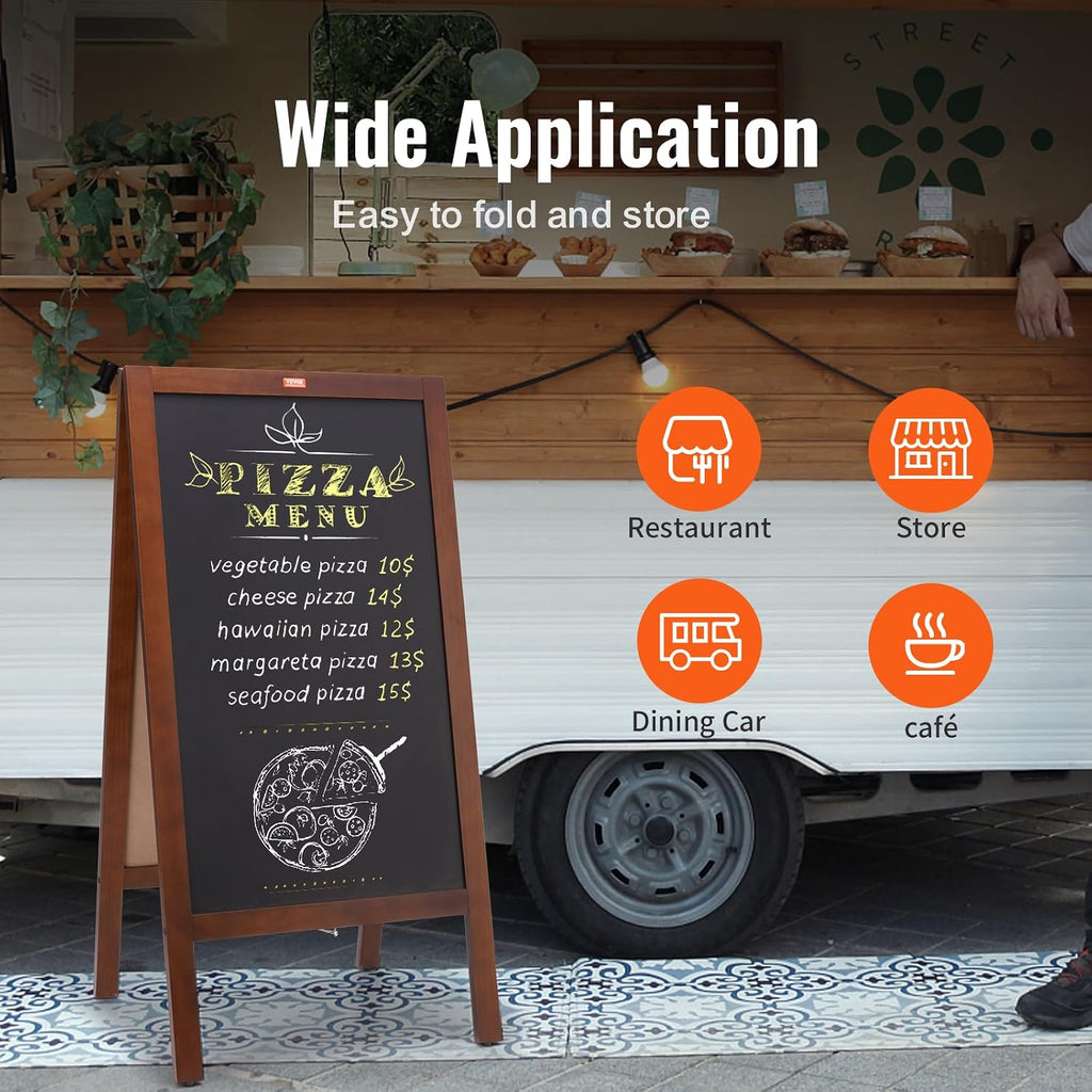 A Frame Chalkboard Sign, Double-Sided Sidewalk Signs, Freestanding Vintage Wooden Chalk Board with Chalks & Magnetic