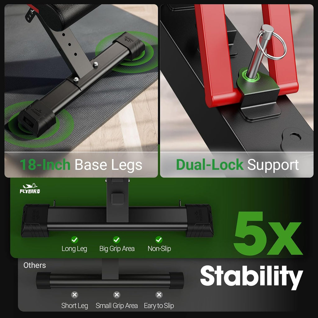 WB3 Weight Bench up to 6'5", 750LBS Capacity Adjustable Weight Bench for Workout, 27LBS Sturdy Foldable Bench Press