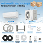18000BTU Mini Split AC & Heating System, 19 SEER2, 230V