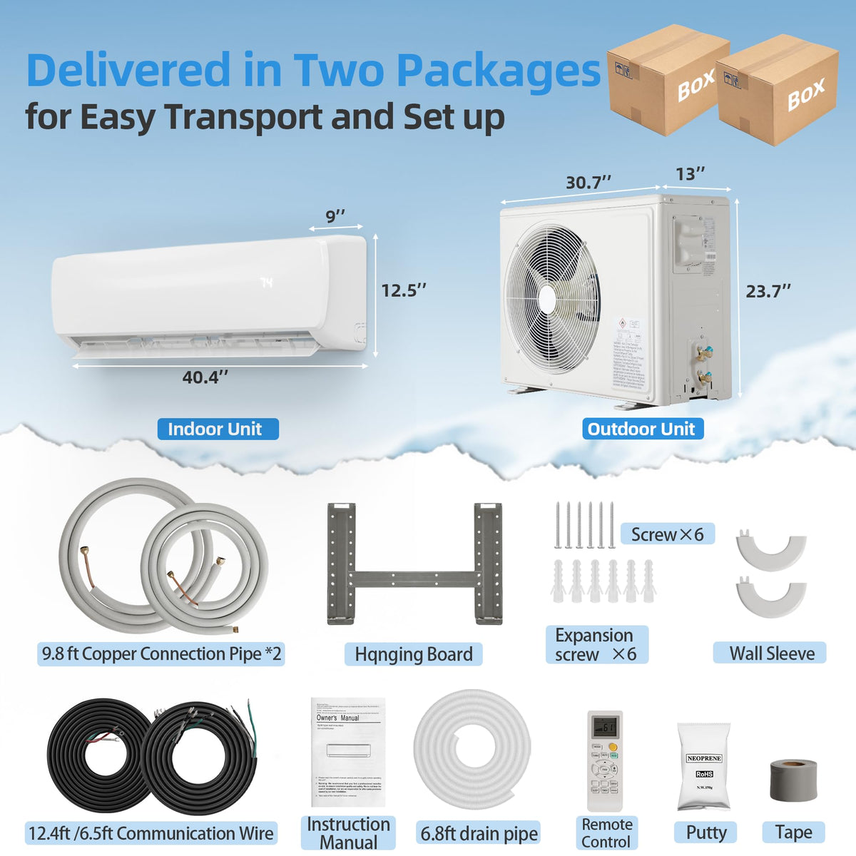18000BTU Mini Split AC & Heating System, 19 SEER2, 230V