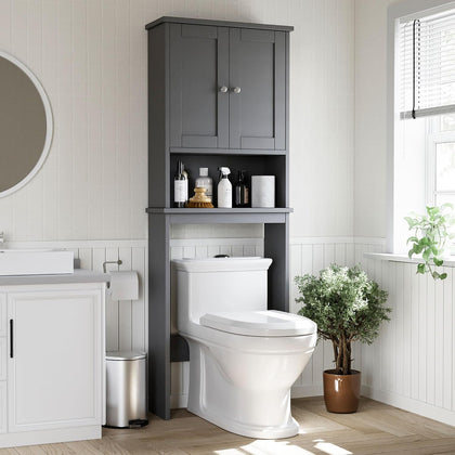 Over the Toilet Storage Cabinet, Bathroom Shelf Organizer with Anti-Tip Device Small Freestanding Space Saver with