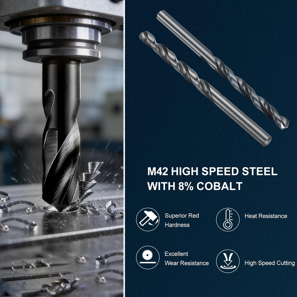 Workkyma O M42 8% Cobalt HSS Drill Bits 135° Split Point 2Pcs