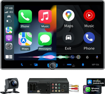 Single Din Car Stereo Wireless Apple Carplay Android Auto Radio, 10.1" Car Play Touch Screen, Bluetooth 5.3 Car Audio