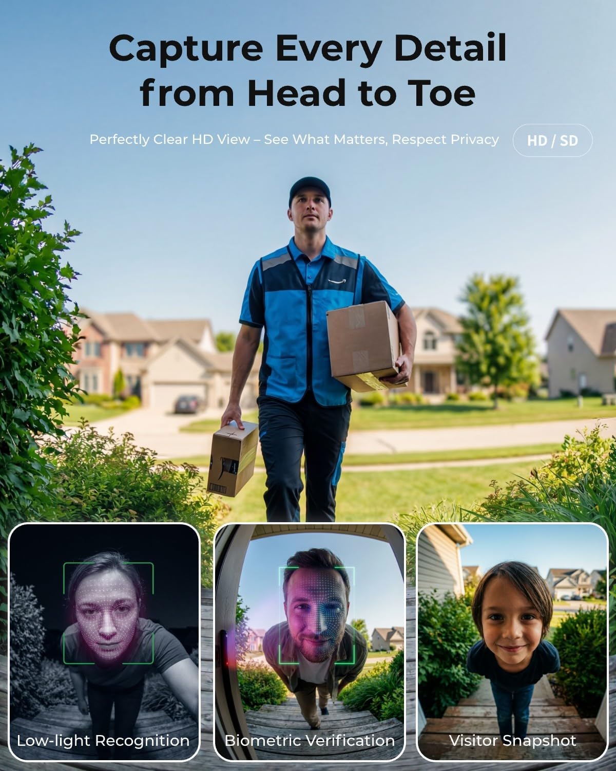 Smart Door Lock with Face & Palm Vein Recognition, Ultra-Wide Peephole Video Doorbell, Keep-Alive WiFi, Tuya App