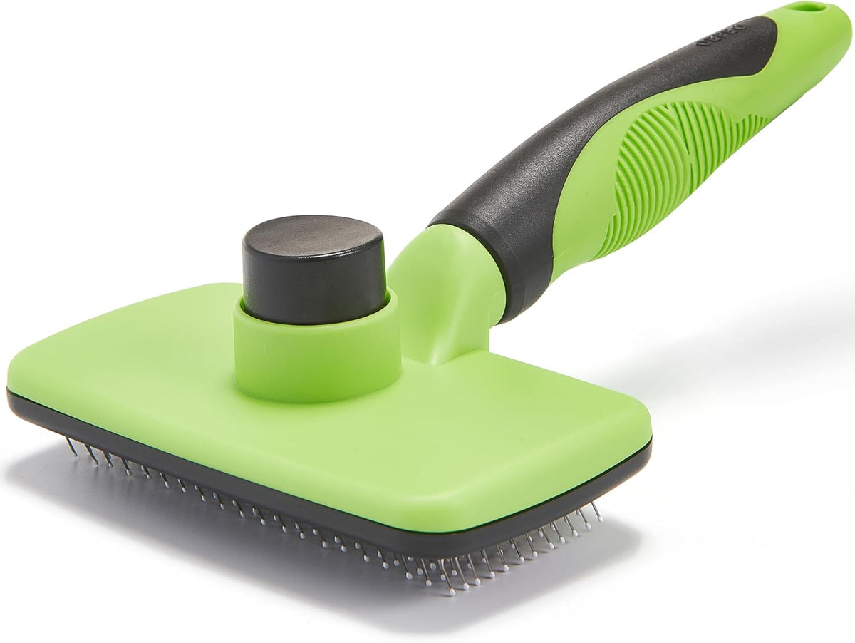 Self-Cleaning Slicker Brush for Dogs and Cats, Pet Grooming Brush for Shedding and Loose Fur, Stainless Steel