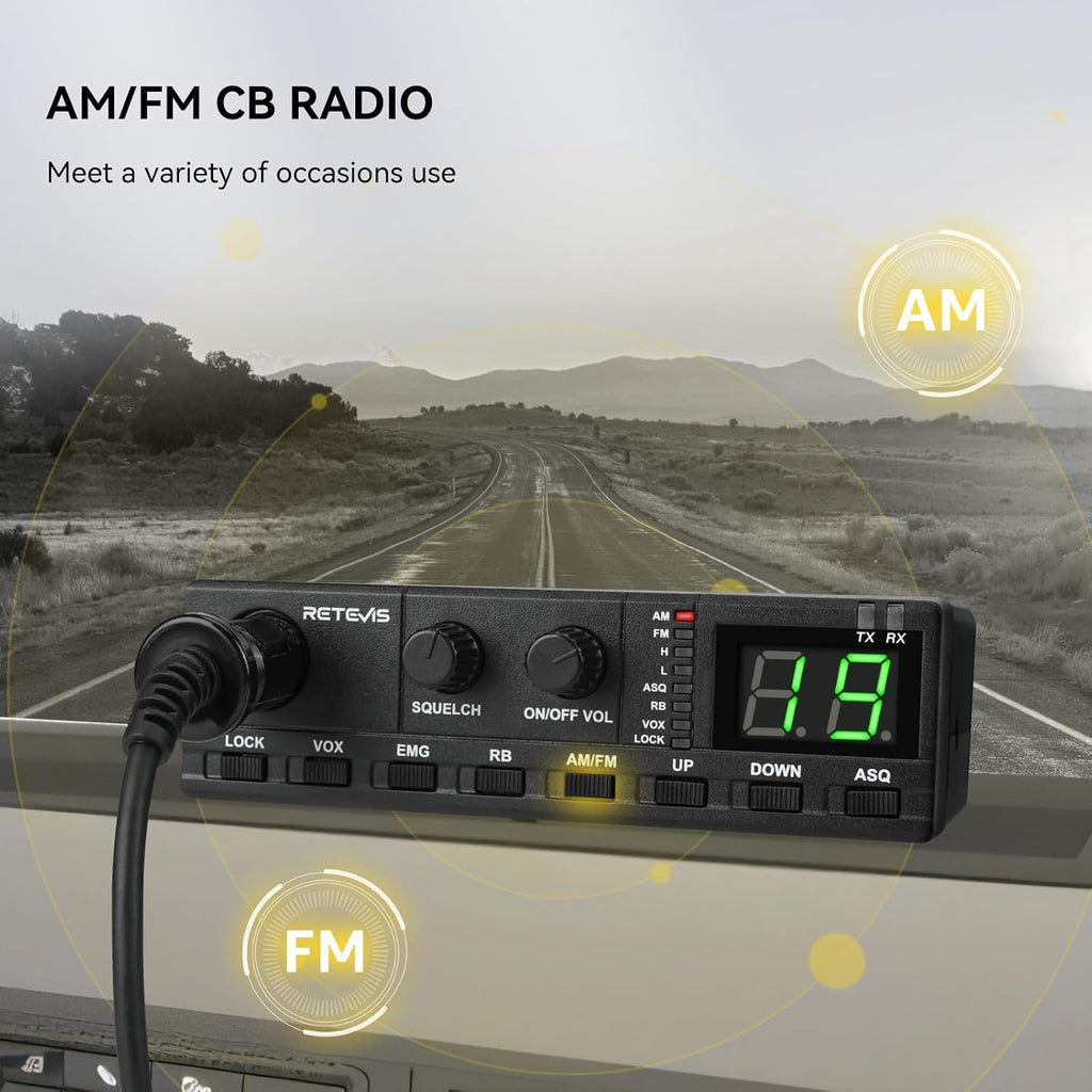 MB2 40-Channel AM/FM CB Radio Kit, CB Radio for Truck with Antenna | Easy to Use, Cigarette Lighter Fixed-Mount, VOX