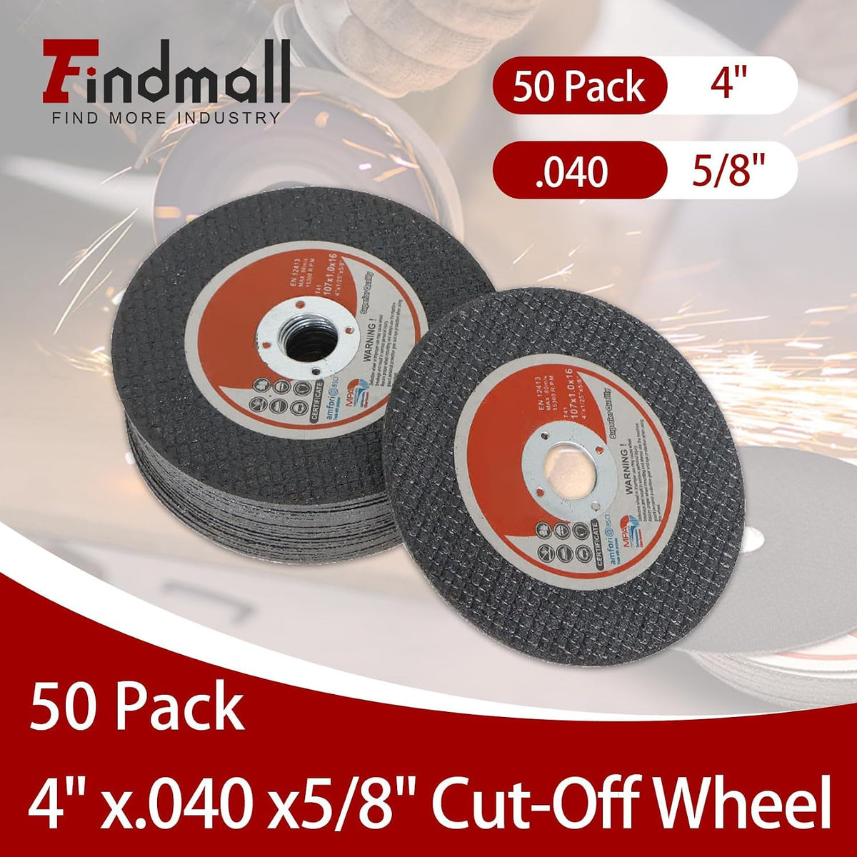 findmall 50 Pack 4" x.040 x5/8" Cut Off Wheel Aluminum Oxide