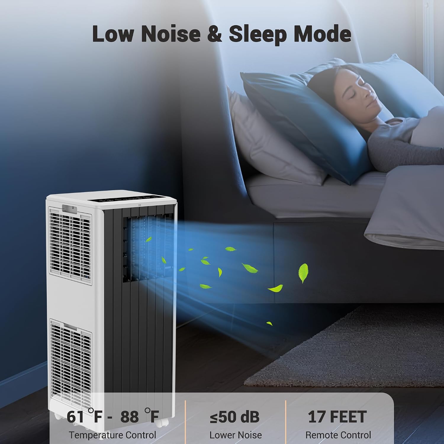 8,000 BTU Portable Air Conditioners, 4-in-1 AC Unit with Cool, Fan, Dehumidifier & Sleep Mode, Up to 350 Sq.Ft, Quiet