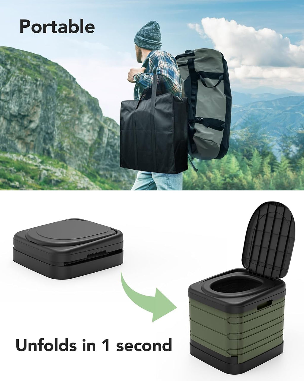 XXL Portable Toilet for Adults, Upgraded Camping Toilets Collapsible Toilet Extra Large 16.7-inch High Porta Potty