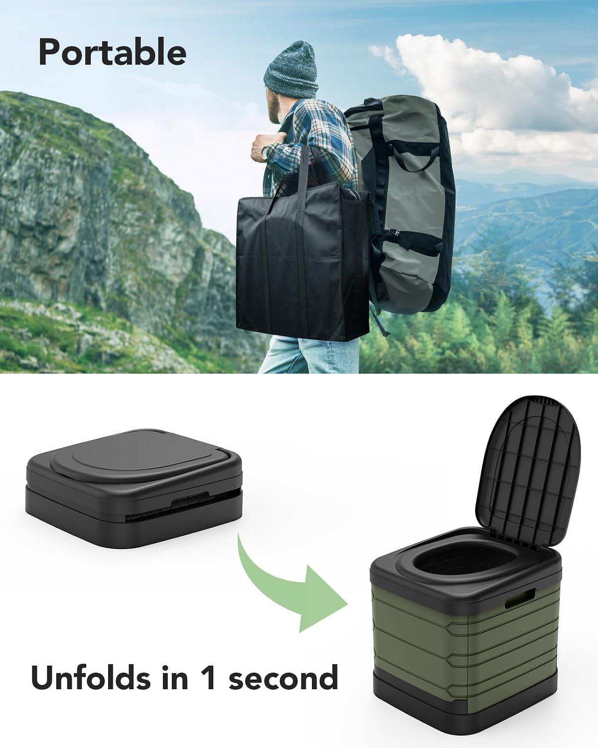 XXL Portable Toilet for Adults, Upgraded Camping Toilets Collapsible Toilet Extra Large 16.7-inch High Porta Potty