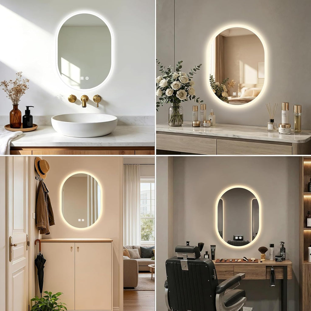 16x24 LED Bathroom Mirror with Lights Oval, Lighted Bathroom Vanity Mirror for Wall, Front Lit and Backlight