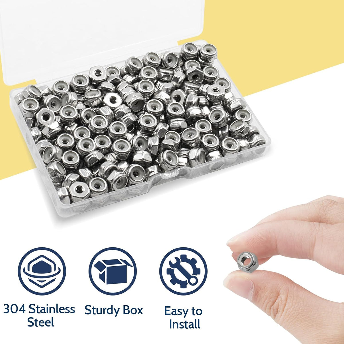 #8-32 Lock Nut, 120Pcs Stainless Steel Nylock Insert Locking Nuts