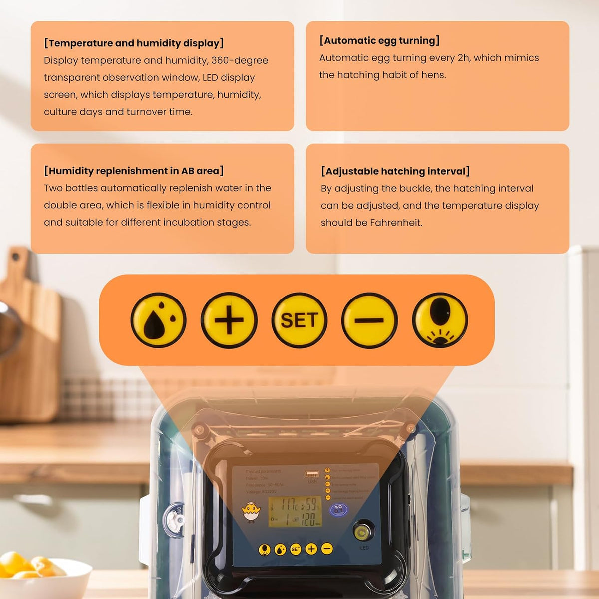 24 Egg Incubator for Hatching Eggs, 360° View Poultry Incubator, Automatic Egg Turning, Temperature & Humidity
