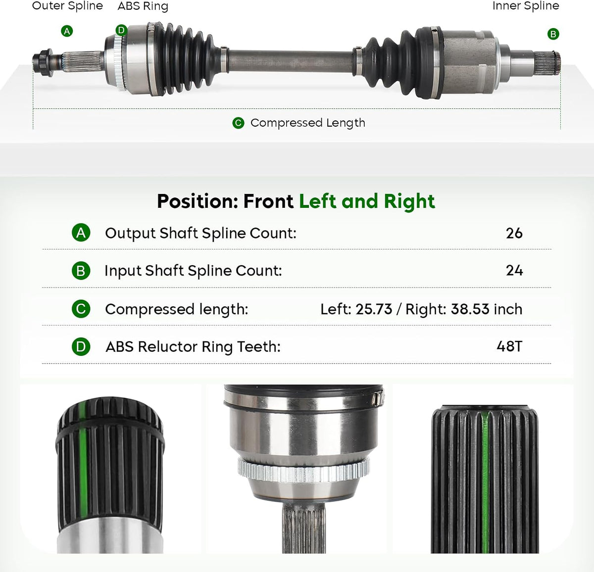 Pair (2) Front CV Axle Shaft Assembly for 2.5L 2012-2017